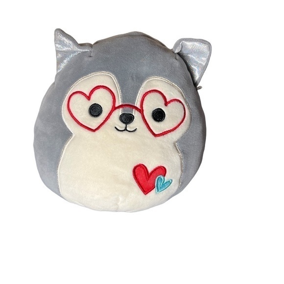 SQUISHMALLOW Ryan the Husky 8" Plush Red Heart Glasses Stuffed Animal - Picture 1 of 5